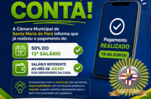 TÁ NA CONTA! A Câmara Municipal de Santa Maria do Pará informa que já realizou o pagamento de: 50% do 13º salário; Salário referente ao mês de julho dos servidores da Casa. Compromisso com a valorização dos servidores, responsabilidade com os recursos públicos e respeito a quem contribui diariamente para o bom funcionamento do Legislativo. Câmara Municipal de Santa Maria do Pará Trabalho, compromisso e transparência.